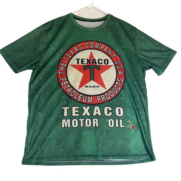 Texaco Motor Oil Retro Green Graphic Pullover Shirt Large All Over Print Racing - Picture 1 of 7